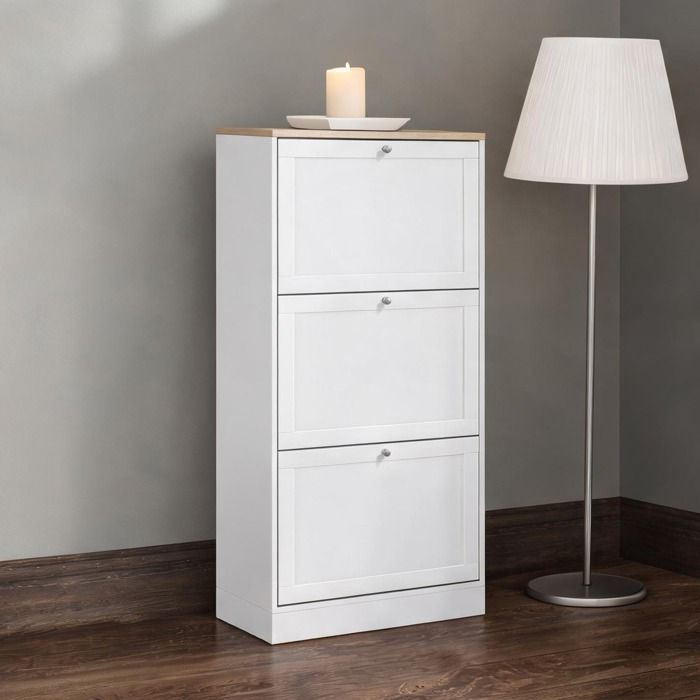 Meuble à chaussures blanc 3 abattants - Rangement 18 paires - Style scandinave - 60 - Blanc Panneaux de particules 60 x 23.5 x 115