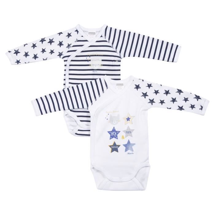Lot De 2 Bodies Bebe Cache Cœur Manches Longues Garcon Absorba 100 Coton Raye Blanc Et Marine Motif Chat Et Etoiles Cdiscount Puericulture Eveil Bebe