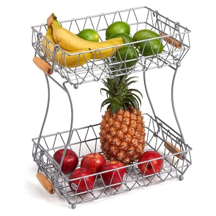 Bomclap Corbeille à Fruits 2 Étages Avec Support Bananes - Métal Amovible Blanc - Présentoir Moderne Cuisine