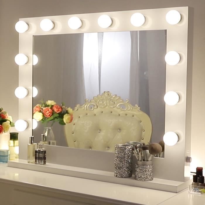 Miroir de Maquillage de éclairé avec Conversion en 3 Couleurs pour Coiffeuse Chende Miroir Maquillage Lumineux Hollywood pour Montage Mural Grand Miroir de Théâtre professionnel avec Dimmable 14 LED 