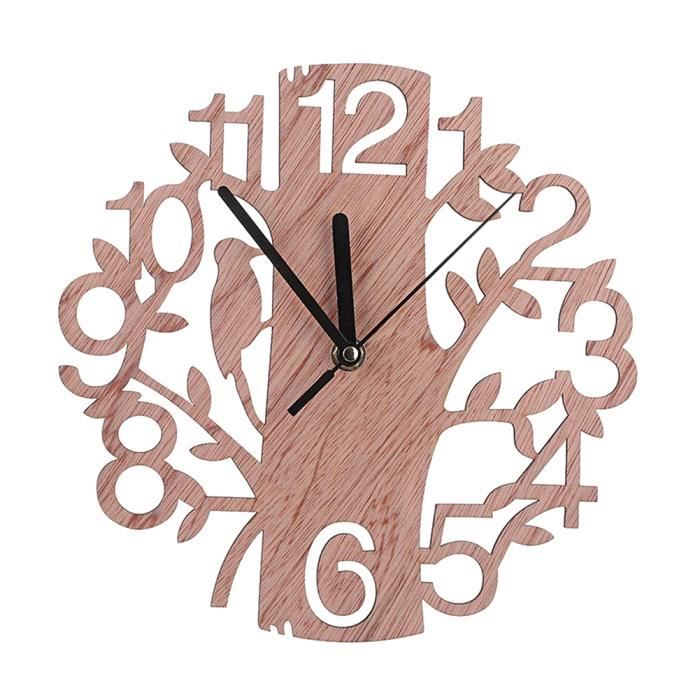 Lanqi Pendule Murale Horloge En Bois 3d Design Creatif Decoration Bureau Maison Cuisine Chambre D Enfant Achat Vente Horloge Pendule Cdiscount