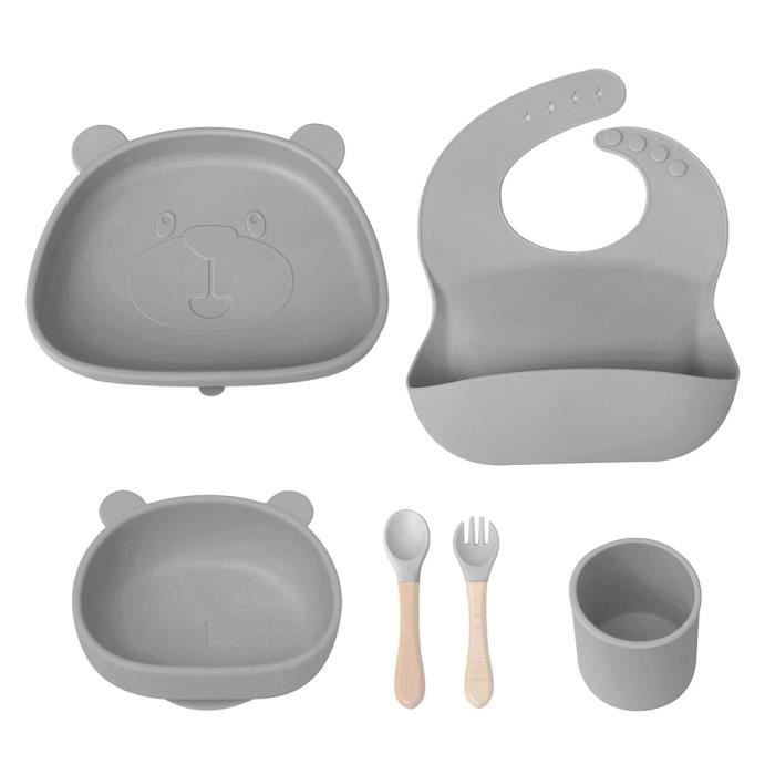 ASSIETTE - PLATEAU REPAS,pink set--Bol en bambou pour bébé, vaisselle'alimentation, cuillère en