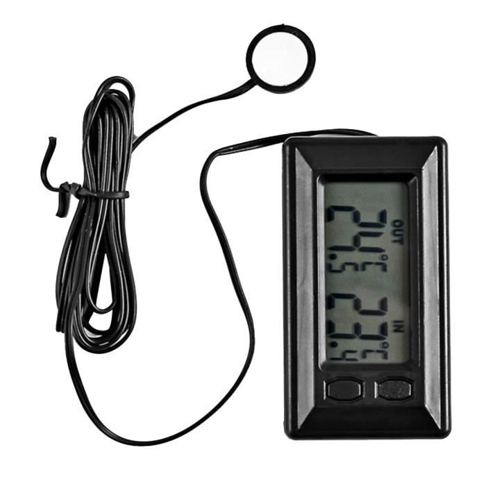 Noir - Thermomètre dintérieur et dextérieur à affichage numérique LCD pour voiture avec câble de 1.5m out