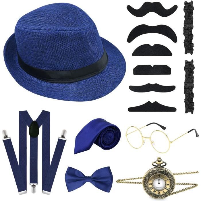 Kit Déguisement Vieillard Années 1920 – Chapeau, Lunettes, Moustache Et Sourcils Gris Pour Carnaval Et Soirée Vintage
