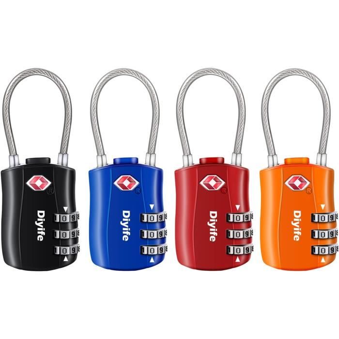 2 Cadenas TSA à Code 4 Chiffres - Pour Valises Et Bagages - Câble Flexible - Noir - Approuvé Sécurité Aérienne