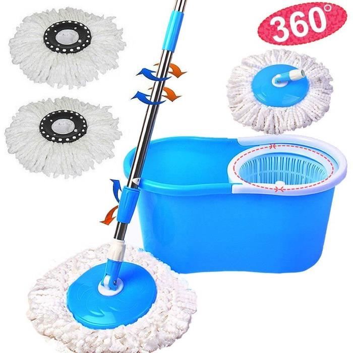 Balai Rotatif Balais Serpillère Rotatif 360° avec 2 Têtes de Vadrouille