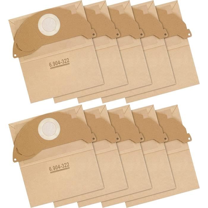 Lot De 10 Sacs D'aspirateur Pour Kärcher A2000 à A2099 - Compatible A2003, A2004, Marron, 410g