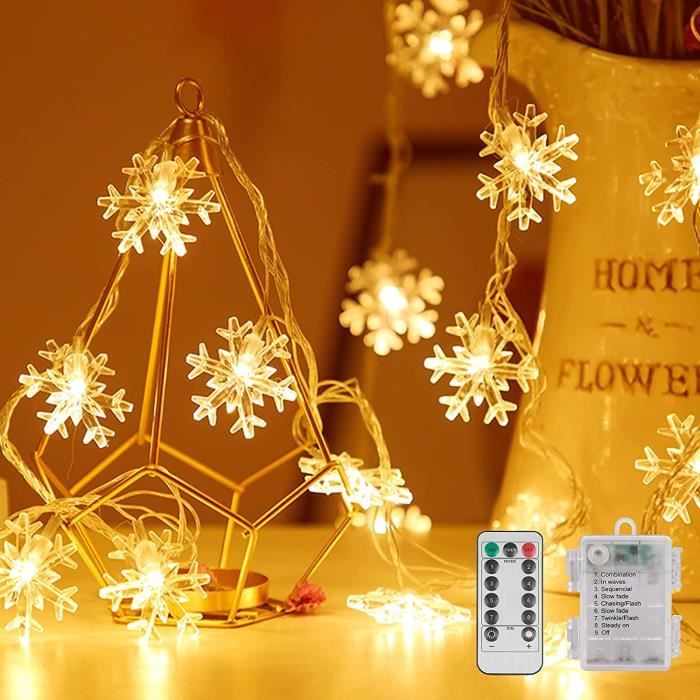 Guirlande Lumineuse de Flocon de Neige, 6M 40 LED Guirlande de Lumière avec  Télécommande, Alimenté par pile, 8 Modes Clignota[O91] - Cdiscount Maison