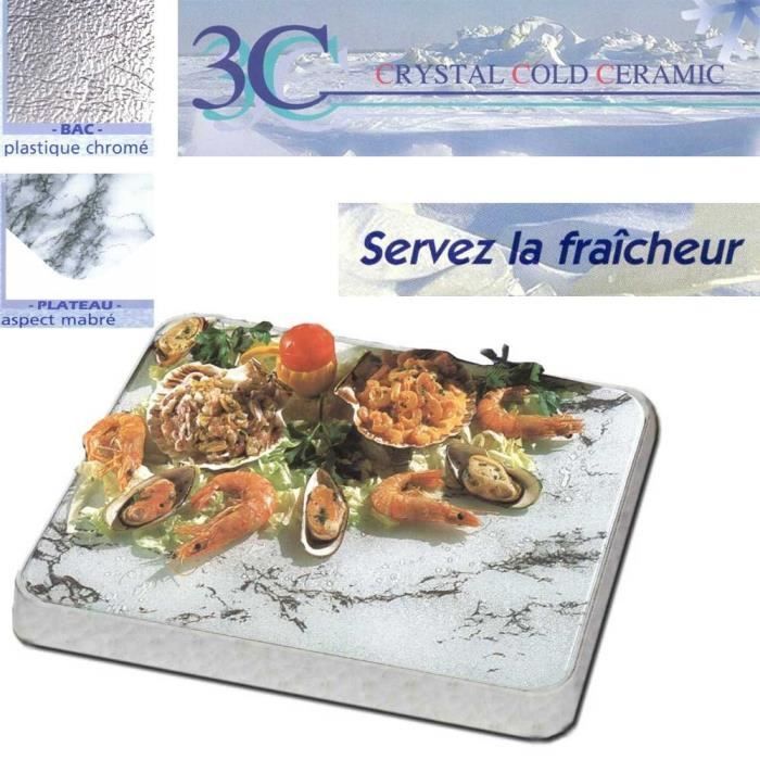 3C crystalcoldceramic Plaque Froide Buffet ou Table 53 X 32,5 cm de 5 à 10 °C Durant Plus de 6 Heures Chrome et Marbre Les Aliments à lair Libre et à Une Temp 