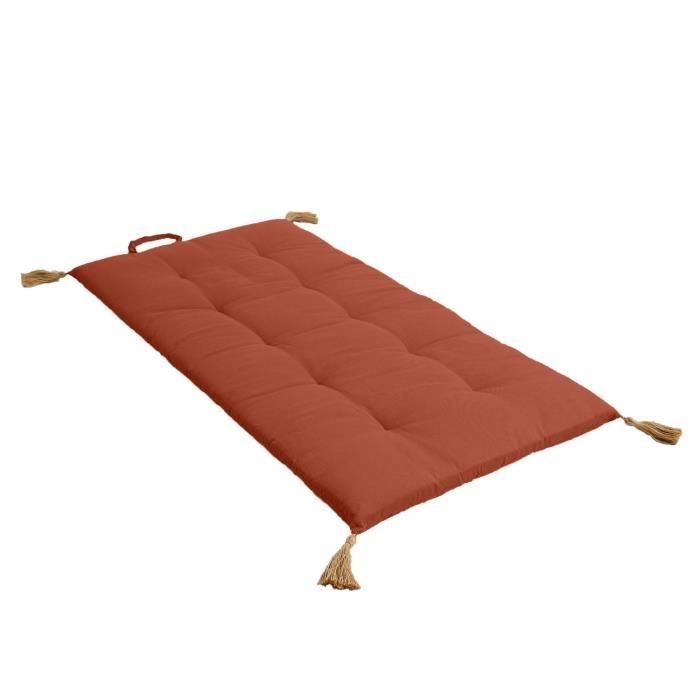enjoy home - futon repliable panama avec pompons en jute - orange terre cuite