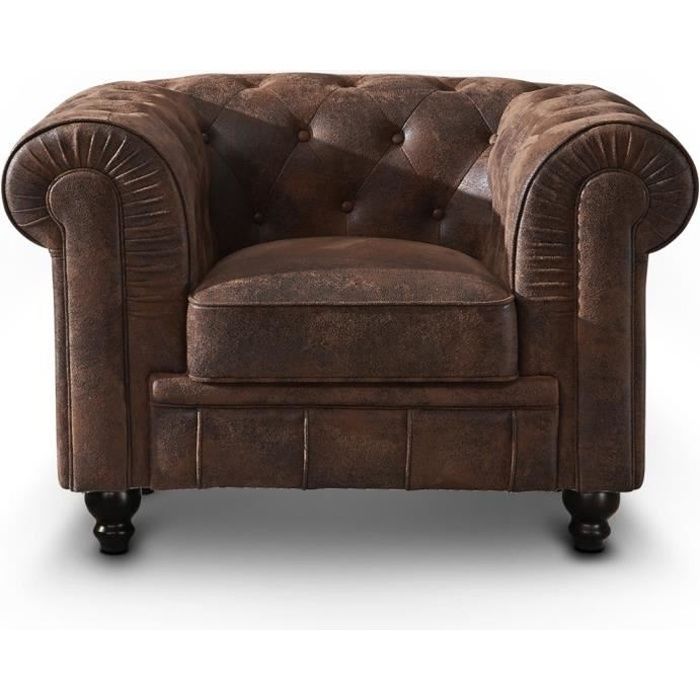 fauteuil chesterfield vintage - marque - modèle - avec accoudoirs - couleur principale marron