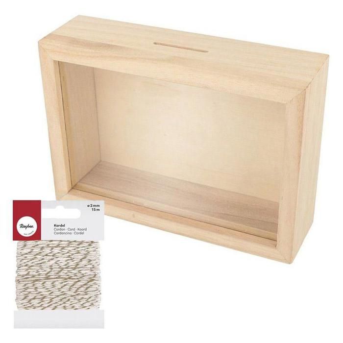 tirelire cadre en bois 12 x 17 cm ficelle doree blanche 15 m achat vente tirelire cdiscount