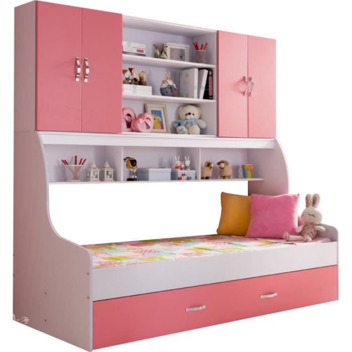 Lit Pour Fille 90x200 Avec Tiroir Et Rangement Mural Achat