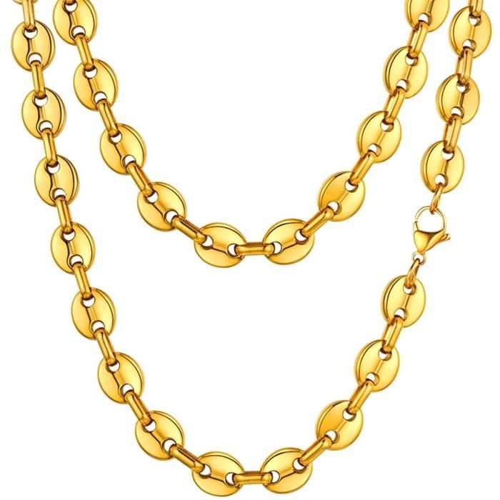 Chaîne Grain de Café Homme-Femme,Collier Maille Plate Épaisseur 4MM-5MM-10.5MM en Acier Inoxydable-Doré-Noir,Longeur 45-50-55-[559]