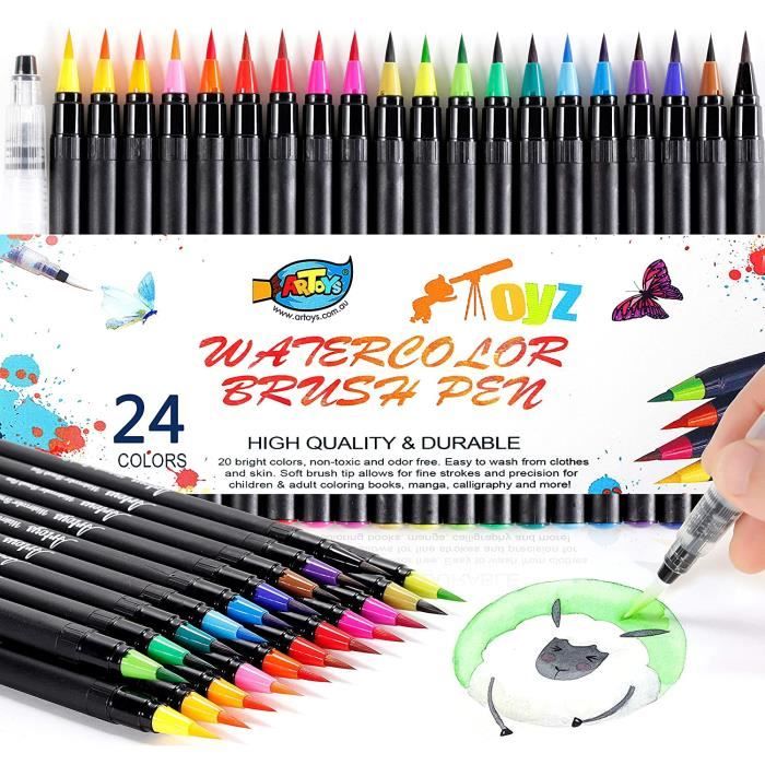 Achat Ensemble de 20 + 1 stylos à pointe pinceau aquarelle avec un pinceau  mélangeur d'eau. Pinceaux en nylon flexibles de qualité supérieure pour  Manga, dessins et calligraphie. Multicolore en gros