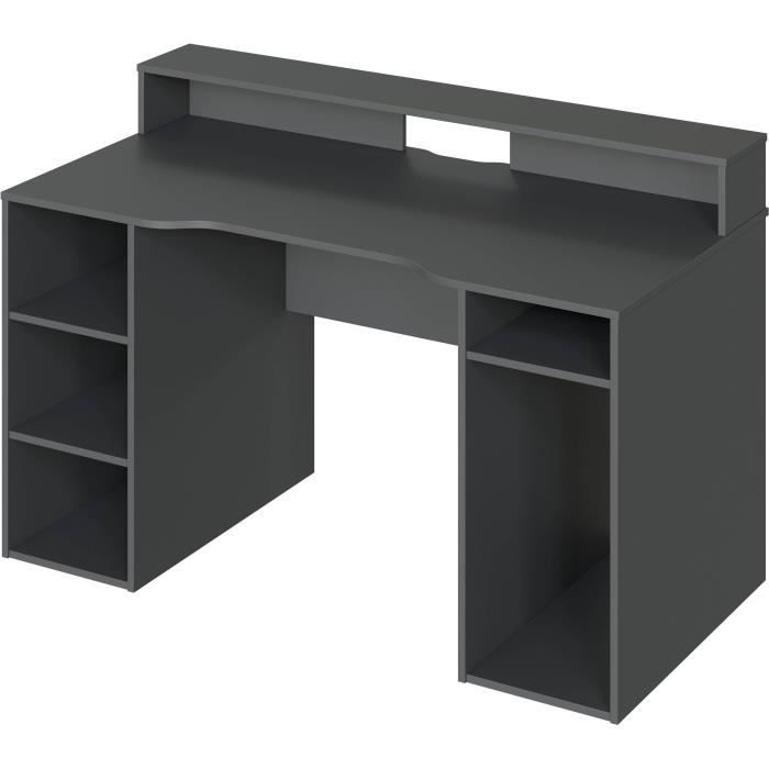 Table de bureau gamer OZONE - Décor Noir - 136 x 67 x 88 cm - Avec étagère supérieure pour écran