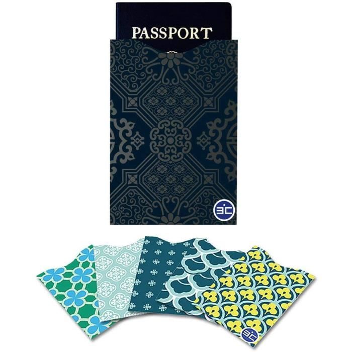 FuTaiKang Pochettes de protection antivol pour cartes de crédit RFID 1 pochette pour passeport vert 5 pochettes pour cartes de crédit