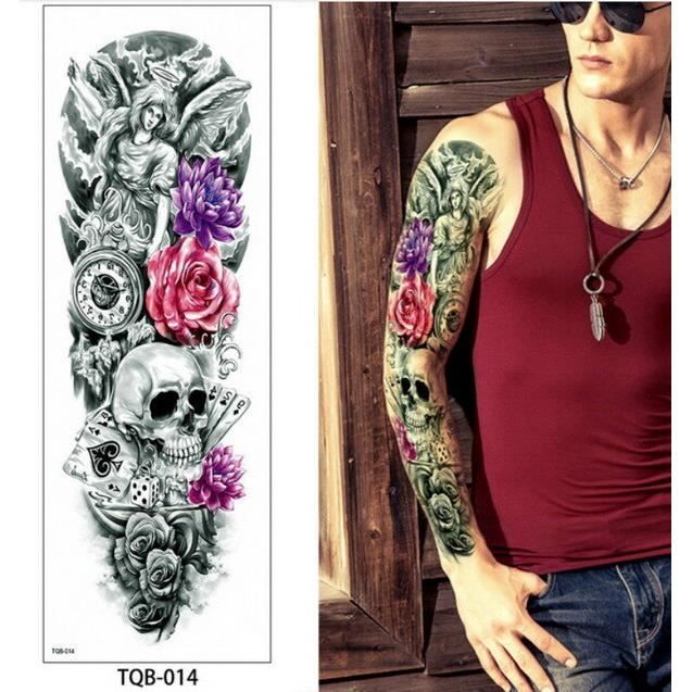 Corps Tatouage Gros bras temporaire tatouage autocollant colore pivoine rose fleurs faux tatouage manches Flash TQB14 D9663 Cdiscount Au quotidien