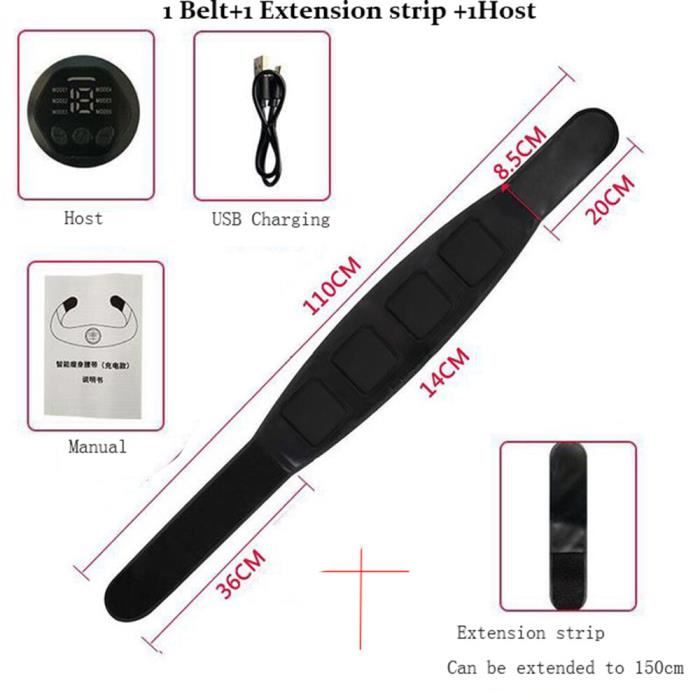Ceinture Abdominale Stimulation Électrique - 6 Modes, 15 Niveaux - Renforcement Muscles Sans Gel