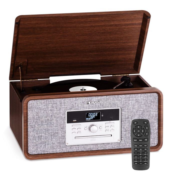 AUNA Bella ann - cha&icirc;ne hifi - platine vinyle - radio dab+/fm usb bluetooth - gris