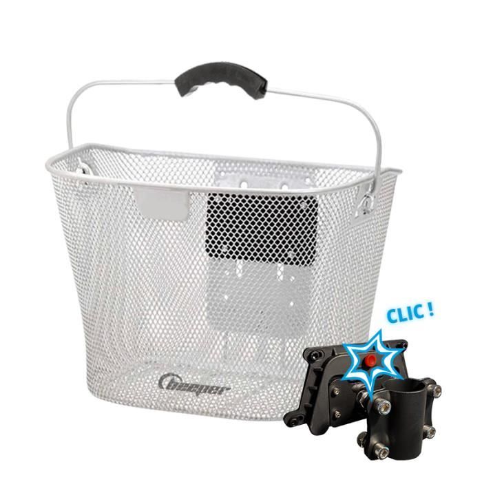 Panier en métal pour trottinettes - BEEPER - Blanc - Système de fixation sur le mât