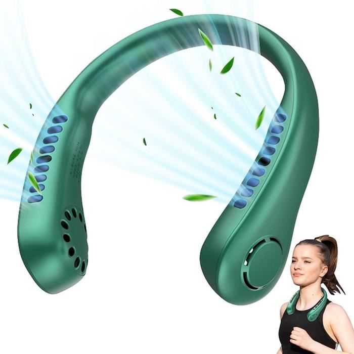 Ventilateur Cou Silencieux - BOOLING - Rechargeable USB - 3 vitesses - Vert - Booling