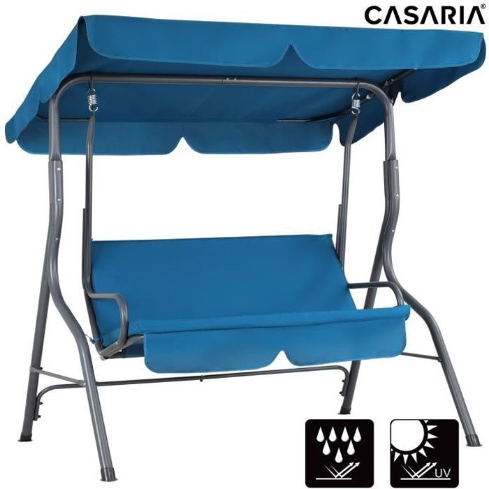 Balancelle de jardin bleu atlantique avec toit réglable 140x112x150 cm max. 200 kg pare-soleil protection UV intempéries acier