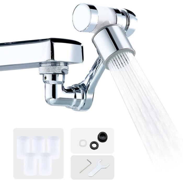 Adaptateur Robinet Pivotant 1080° - 2 Modes Eau (Douche/Spray) - Anti-Éclaboussures - Universel Cuisine/SDB