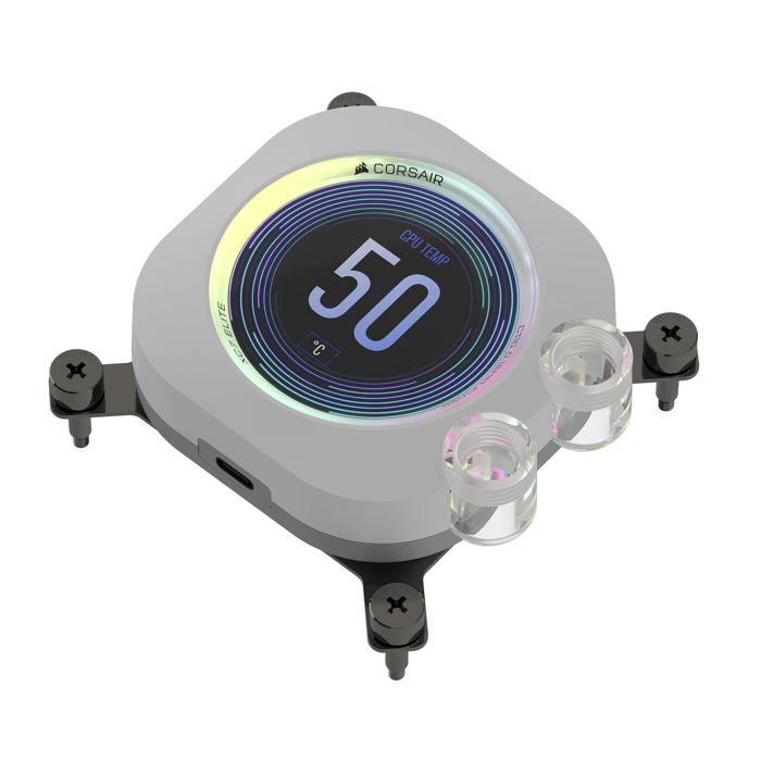 Waterblock – CORSAIR – iCUE XC7 RGB ELITE LCD – Blanc – Écran LCD – 31 LED RGB personnalisables