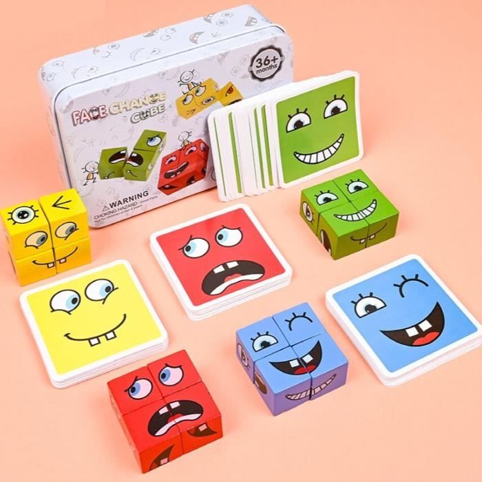 Montessori visage changement Cube Expression Puzzles blocs de