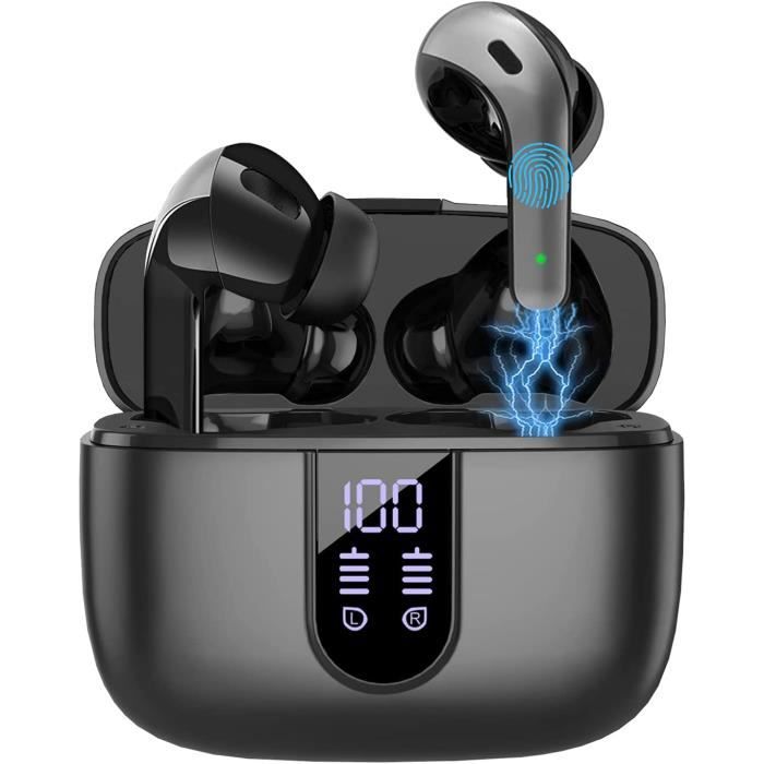 Écouteurs Bluetooth Casque sans Fil 5.0 avec Réduction du Bruit, Oreillettes Intra-Auriculaire avec Micro Intégré HiFi Stéréoc Noir