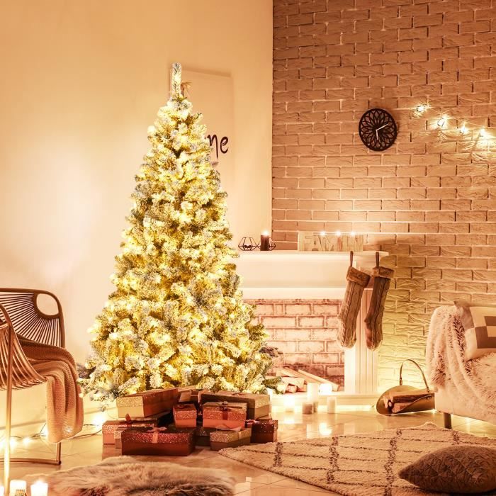 Sapin De Noël Artificiel En Fibres Optiques 180 Cm - Avec Lumières LED, 220 Branches PVC, 8 Modes D'Éclairage, Vert