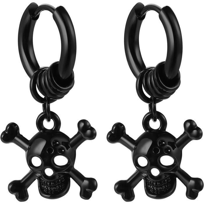 Lot De 7 Boucles D'oreilles Punk Noir - Acier Inoxydable - Style Gothique Et Rock