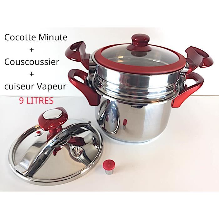 Cocotte minute autocuiseur couscoussier cuiseur vapeur 9 Litres Inox