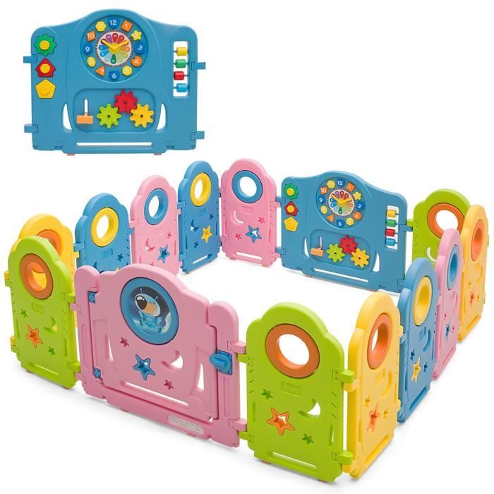 Goplus Parc Bebe Pliable Et Combinable En Differentes Formes Avec Motif Et Panneau De Jeu Pour Bebe De 6 Mois A 6 Ans 14 Panneaux Cdiscount Puericulture Eveil Bebe