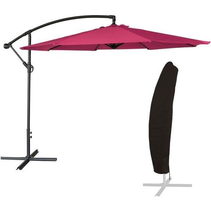 Parasol déporté OAHU rond 3m de diamètre fuchsia + housse