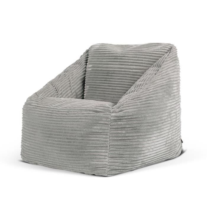 pouf fauteuil enfant en velours côtelé morgan - icon - gris clair - 1 place - 55 cm