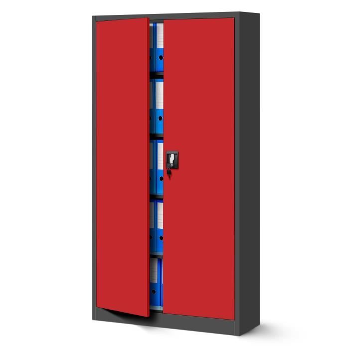 armoire de bureau métallique 4 étagères tôle d'acier revêtement en poudre 195 cm x 90 cm x 40 cm (anthracite/rouge)