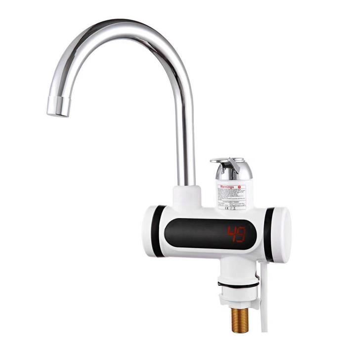 Robinet Chauffant Instantané 220V Pour Cuisine - Bec Pivotant Acier Inoxydable Noir, Affichage Numérique Température