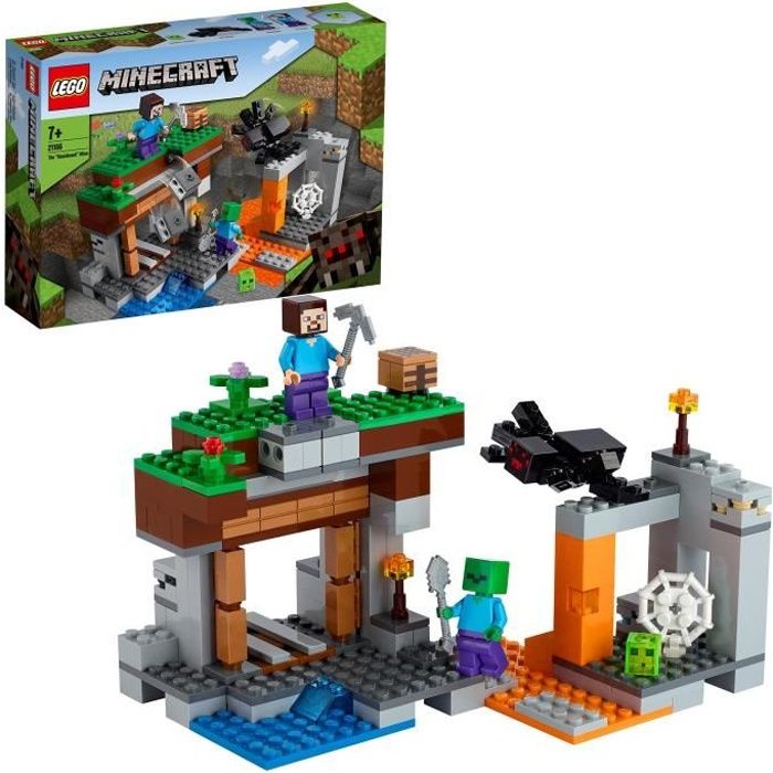 lego® minecraft 21166 la mine abandonnée, jouet avec grotte de zombies, et figurine steve