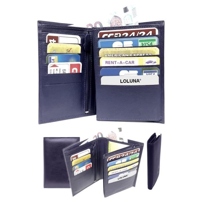 LOLUNA Etui Porte Cartes Plat Cuir Vachette - 6 Cartes + Billets, Brun Orange Homme Femme