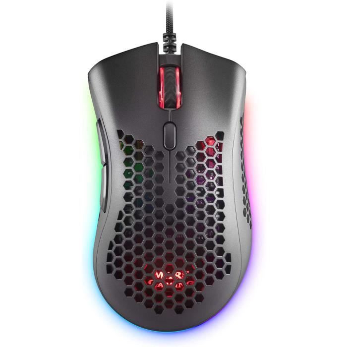 Mars Gaming MMEX Noir, Souris Gamer RGB, 32K DPI, Cable Feather, Switches Optiques