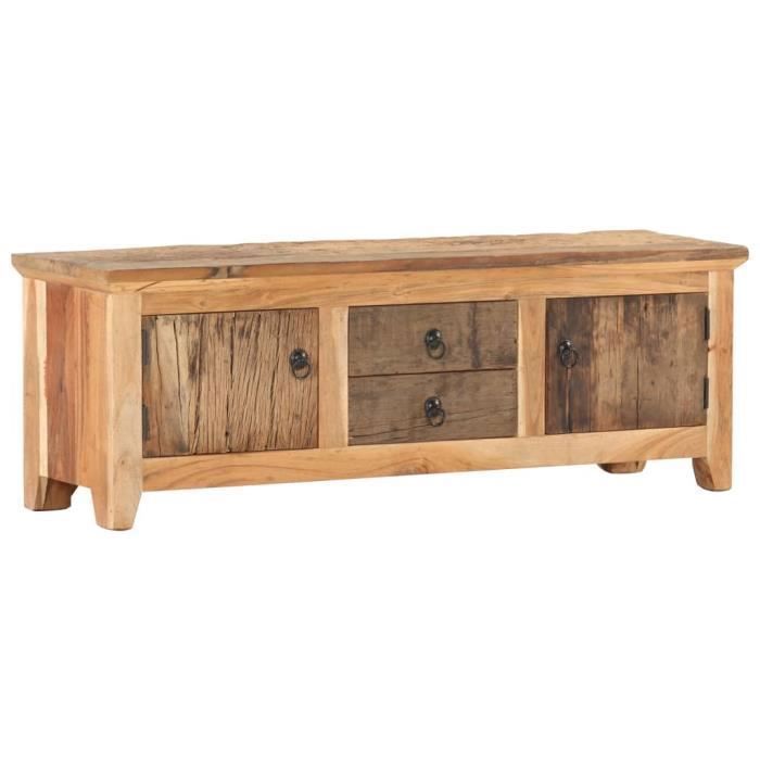 Meuble TV - MOTHINESSTO - 120x30x40 cm - Bois dacacia massif - Style rustique - 2 tiroirs