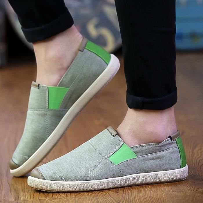 Nouveau Hommes Chaussures pour homme Flats toile Souliers Hommes Chaussures  d'été confortable Mocassins Flats Slip Shoes,gris Gris clair - Cdiscount