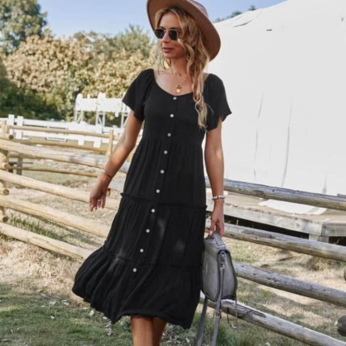 Robe femme chic et elegante ete Noir XY Polyester coton Resistant et confortable Noir Cdiscount Pret a Porter