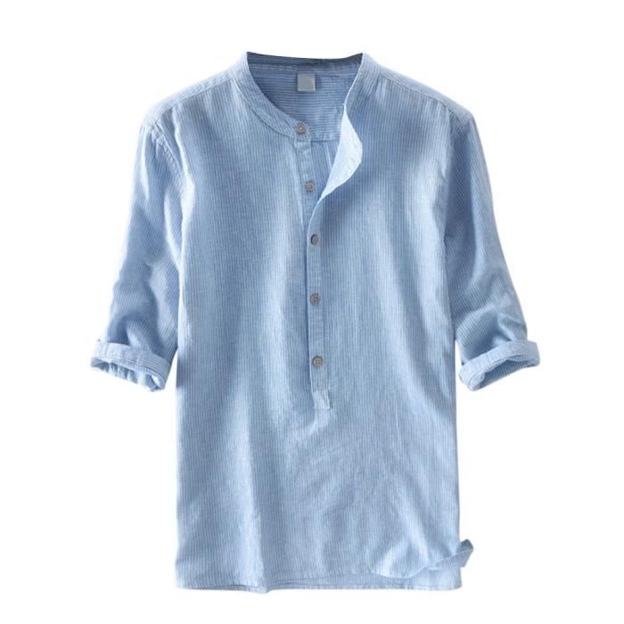 Chemise en lin naturel homme à manches courtes demi manches ...