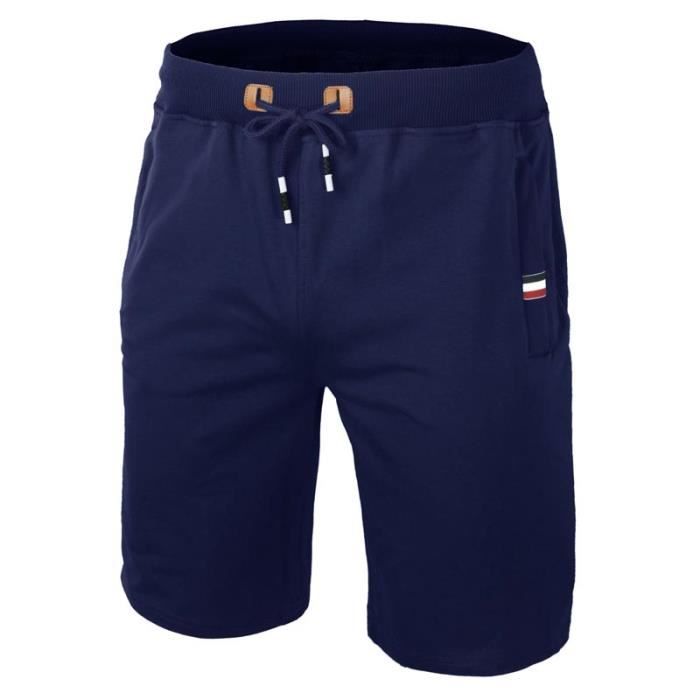 Short De Sport été Pour Homme - Coton élasthanne - Taille élastique Avec Cordon - Poches Profondes - Pour Jogging, Tennis, Détente