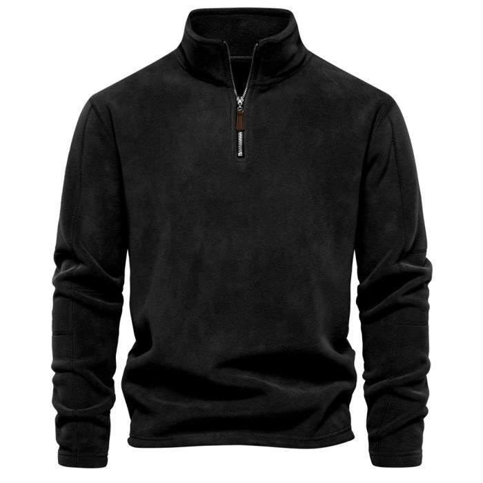 Sweat Polaire Homme Zippé 1/4 - Pull Hiver Chaud à Col Montant, Taille S à XXXXXL