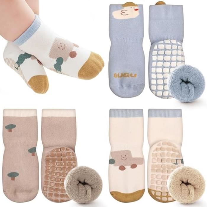 Chaussettes Antidérapantes - Bébé - Lot de 3 Paires - Épais - Chaud - Unisexe