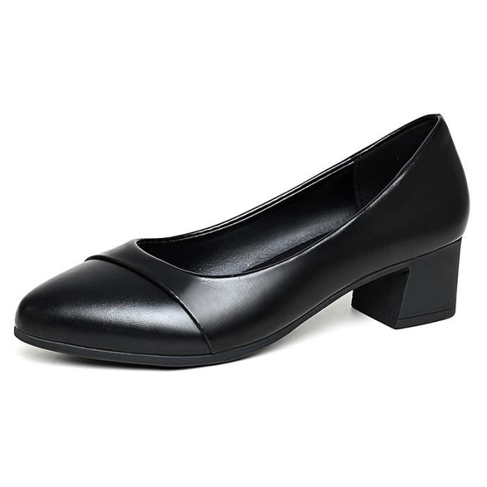 Escarpins Noir Cuir Femme Pointu Talon Carre 5cm Haute Qualite G150